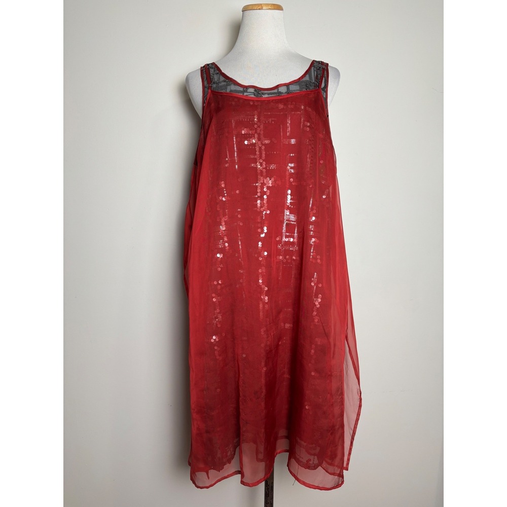 Simply Vera Wang Sheer Sequin Shift Dress Large Whimsigoth Boho Party Flowy Glam